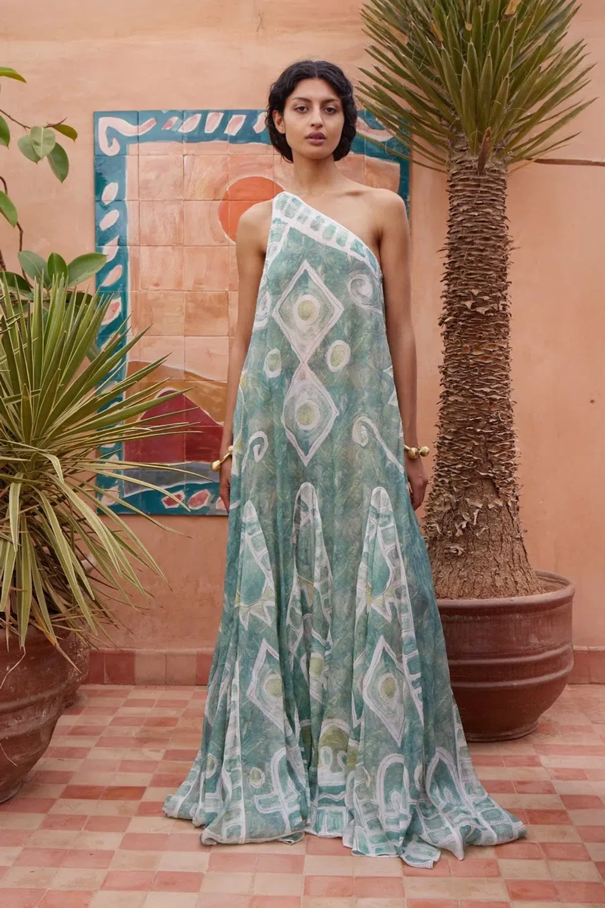 ALEMAIS Samira One Shoulder Gown Blue Print Size 10 AU - Image 7