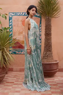 ALEMAIS Samira One Shoulder Gown Blue Print Size 10 AU for rent on The Volte - image 9