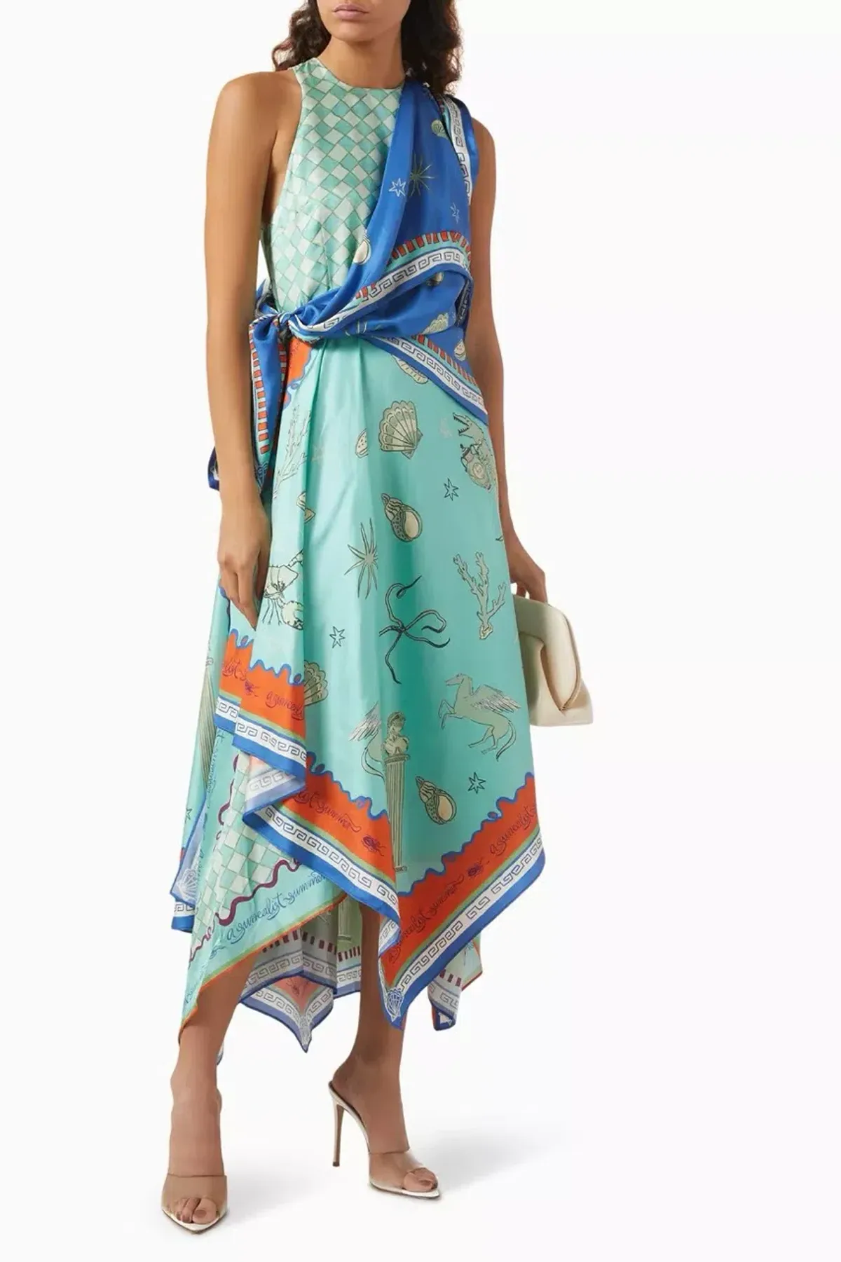 ALEMAIS Surrealist Summer Scarf Midi Dress Blue Size 8 AU - Image 4