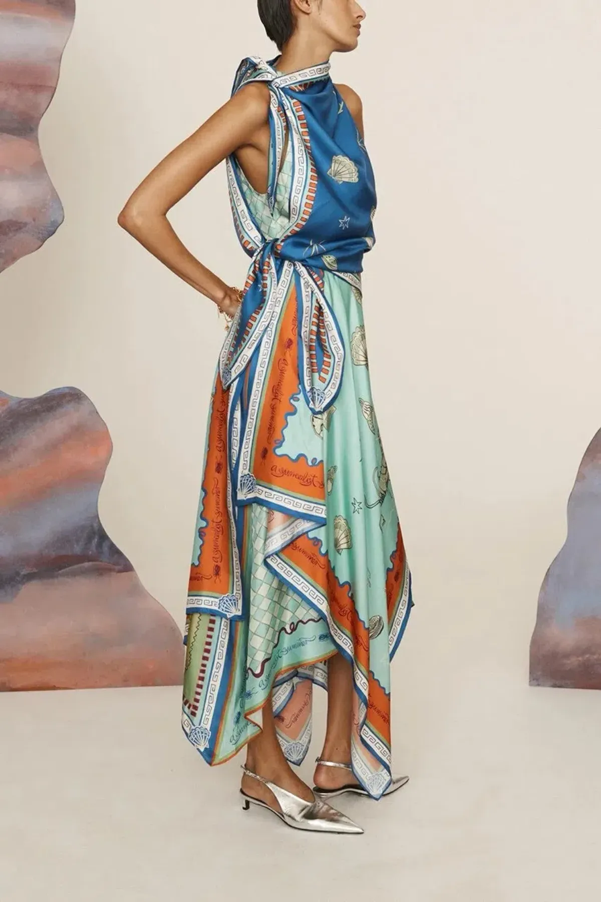 ALEMAIS Surrealist Summer Scarf Midi Dress Blue Size 8 AU - Image 9