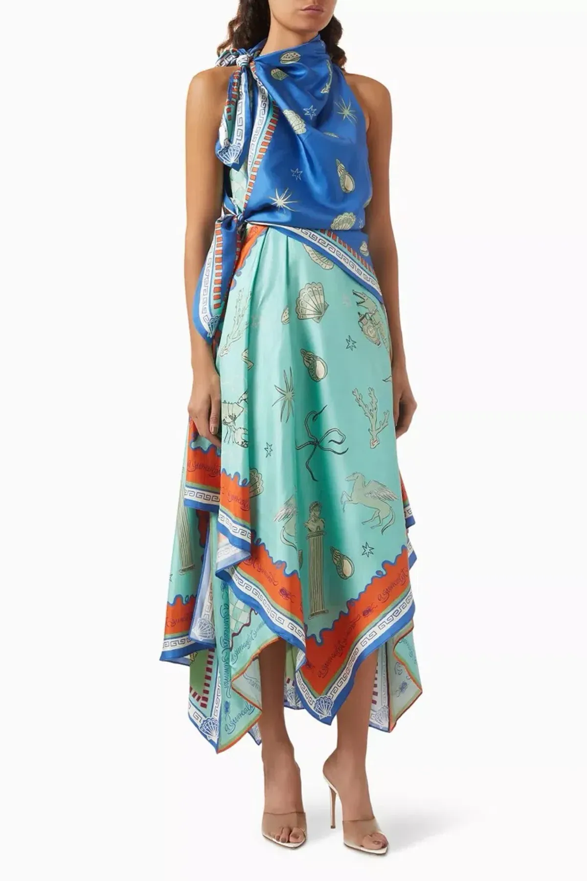ALEMAIS Surrealist Summer Scarf Midi Dress Blue Size 8 AU - Image 1
