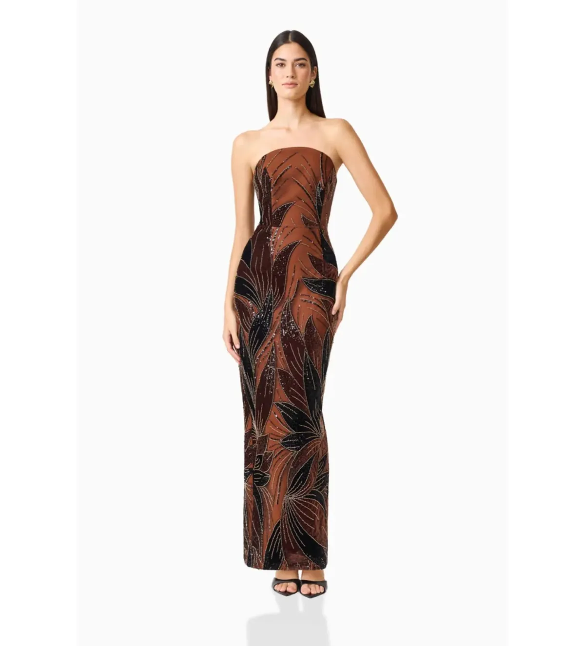 Elliatt Giada Column Gown Dress in Chocolate Brown Size S/AU8 - Image 1