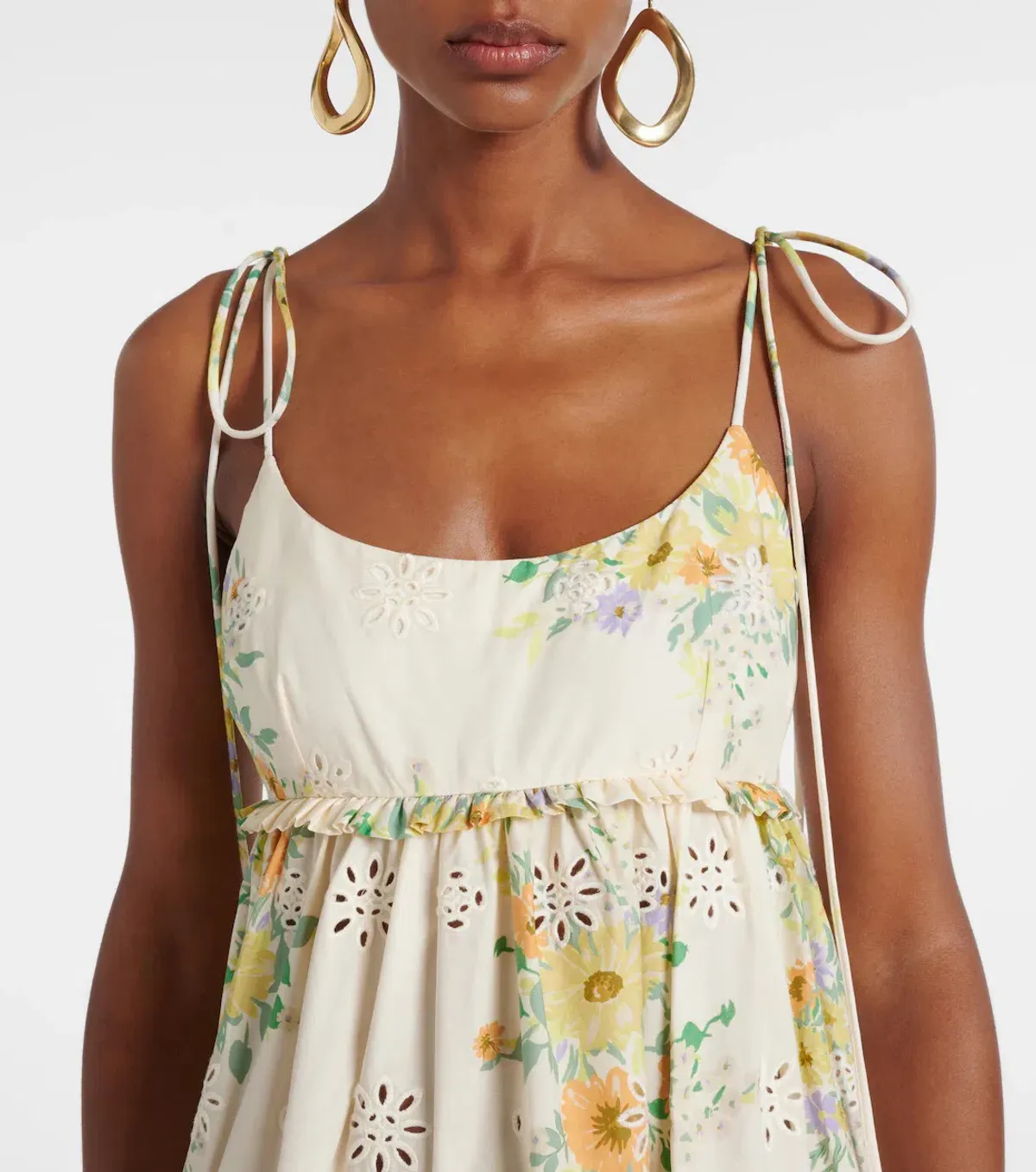 ALEMAIS Juliette Floral Tiered Cotton Midi Dress Cream Size 10 AU - Image 3