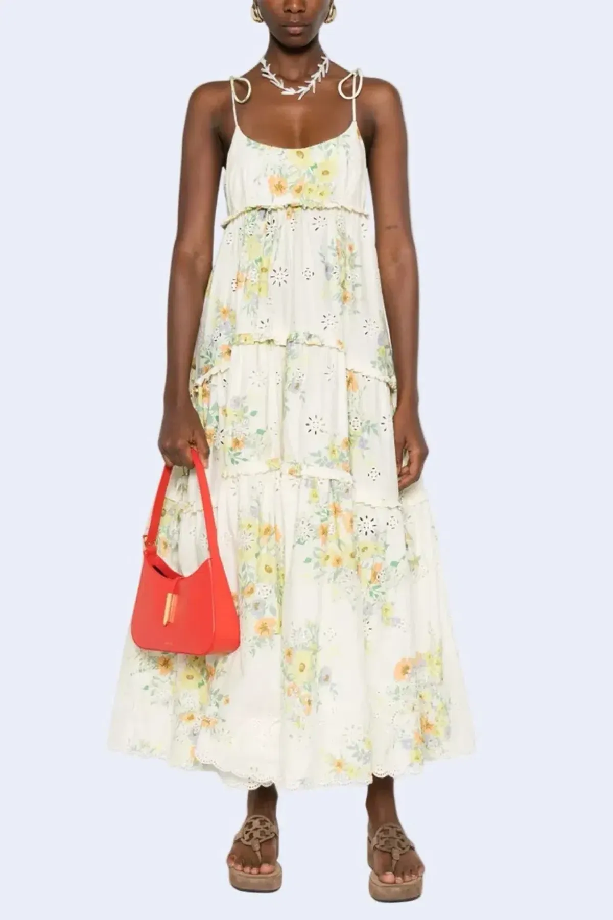 ALEMAIS Juliette Floral Tiered Cotton Midi Dress Cream Size 10 AU - Image 10