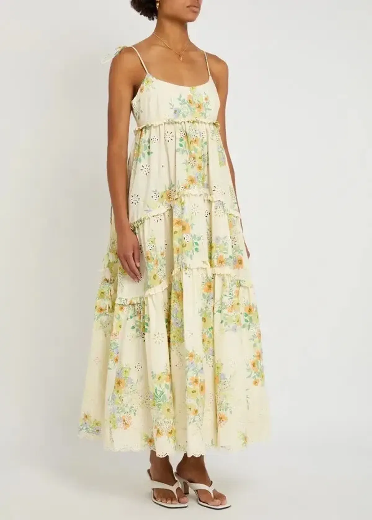 ALEMAIS Juliette Floral Tiered Cotton Midi Dress Cream Size 10 AU - Image 7