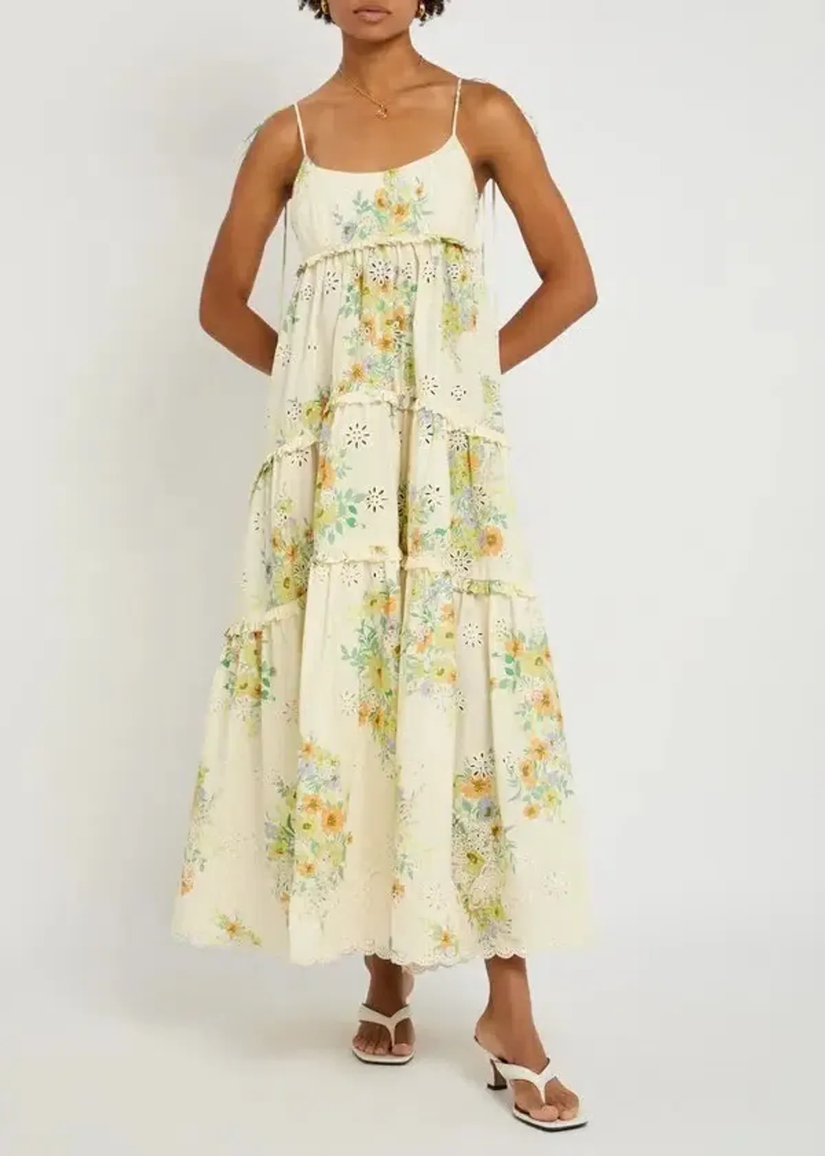 ALEMAIS Juliette Floral Tiered Cotton Midi Dress Cream Size 10 AU - Image 6