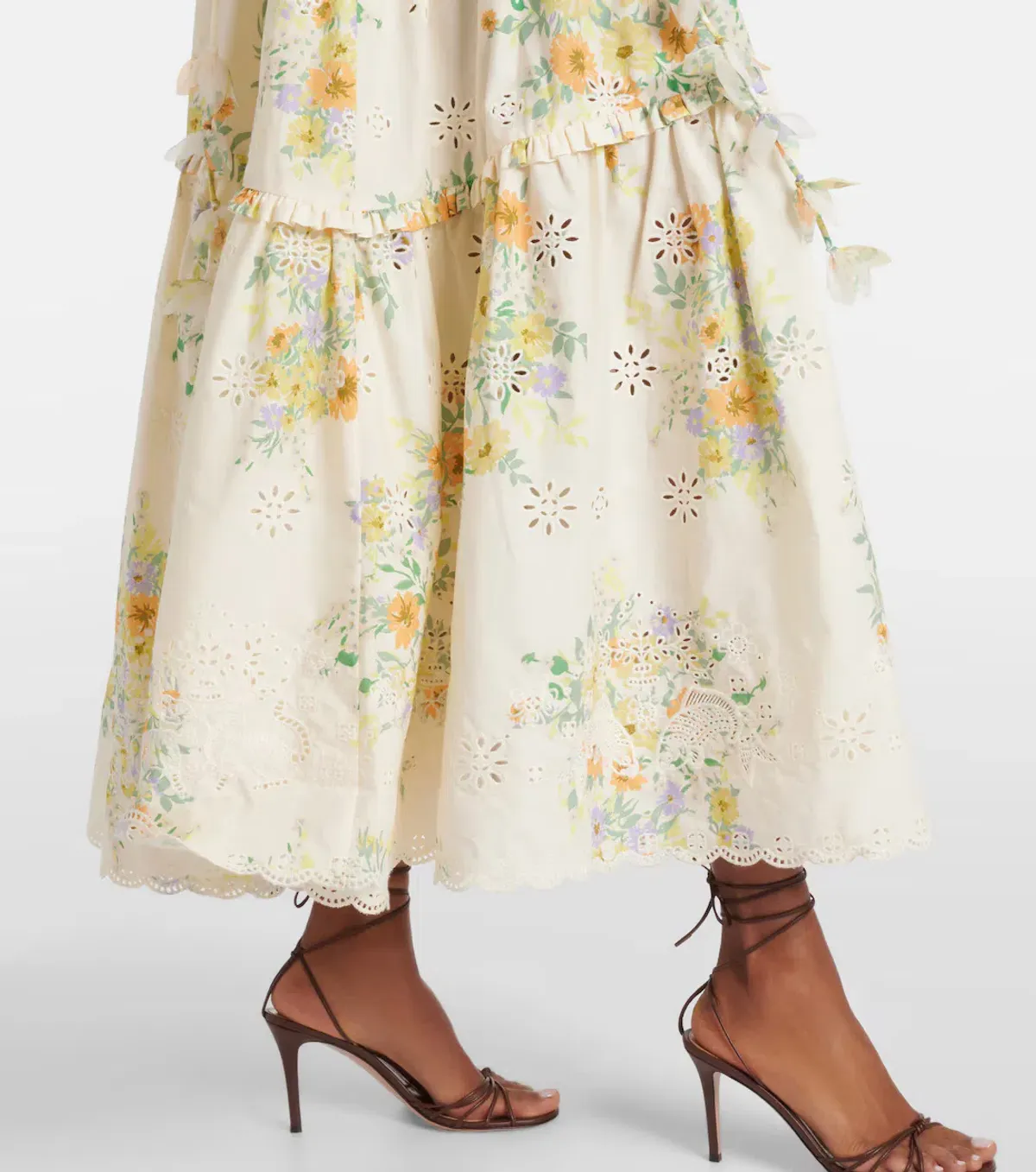ALEMAIS Juliette Floral Tiered Cotton Midi Dress Cream Size 10 AU - Image 4