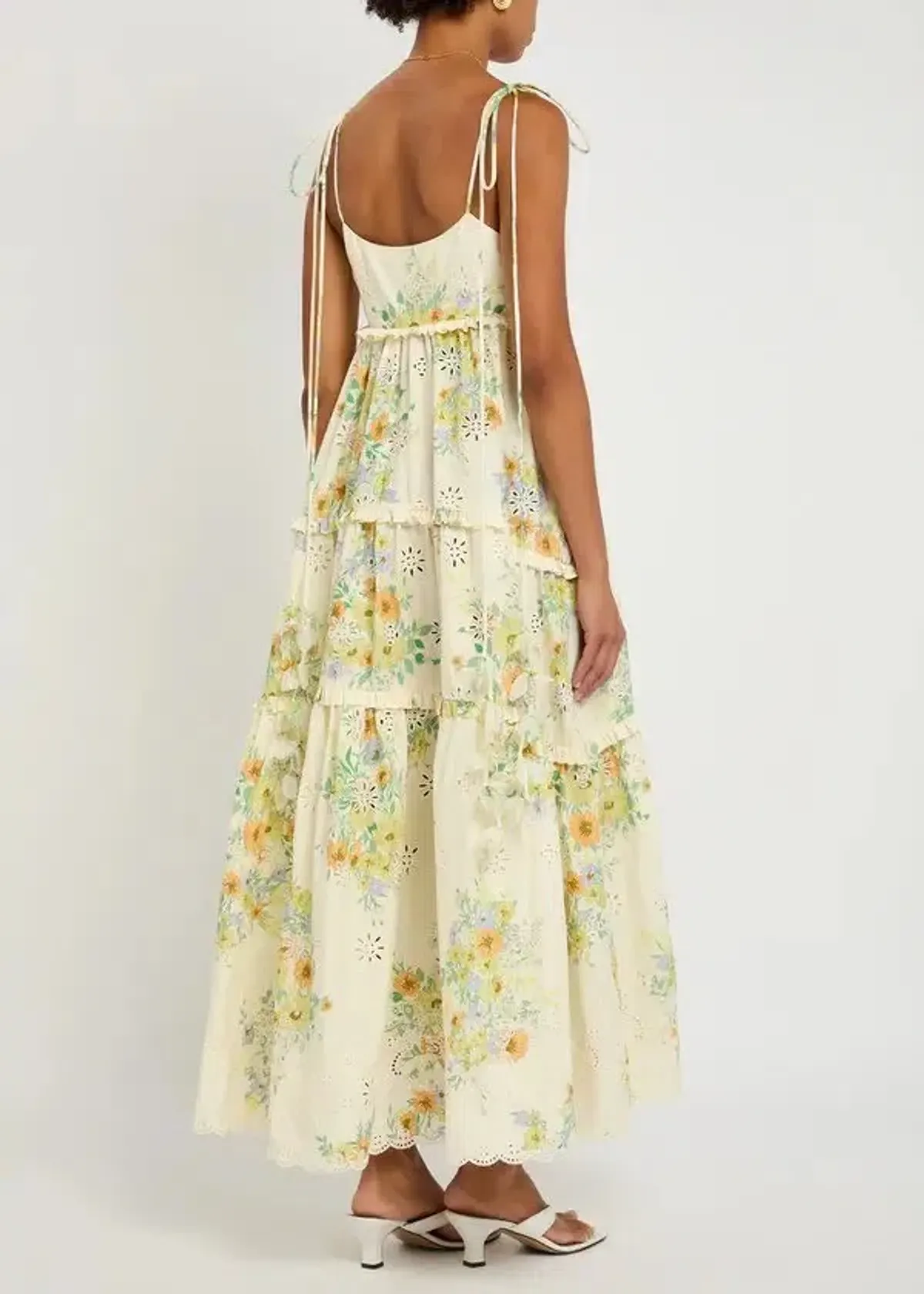 ALEMAIS Juliette Floral Tiered Cotton Midi Dress Cream Size 10 AU - Image 8