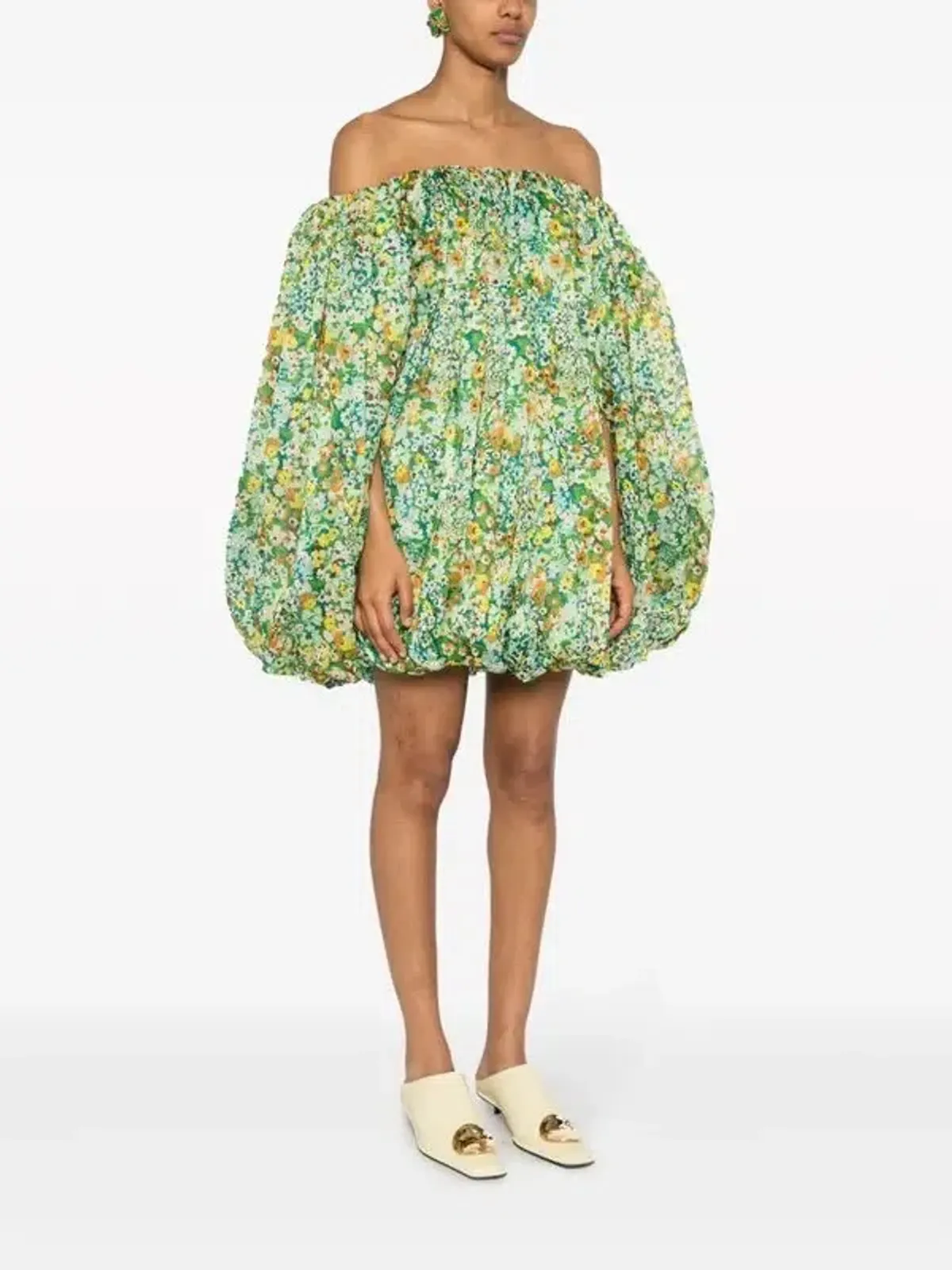 ALEMAIS Francis Bubble Mini Dress Green Floral Size 8 AU - Image 6
