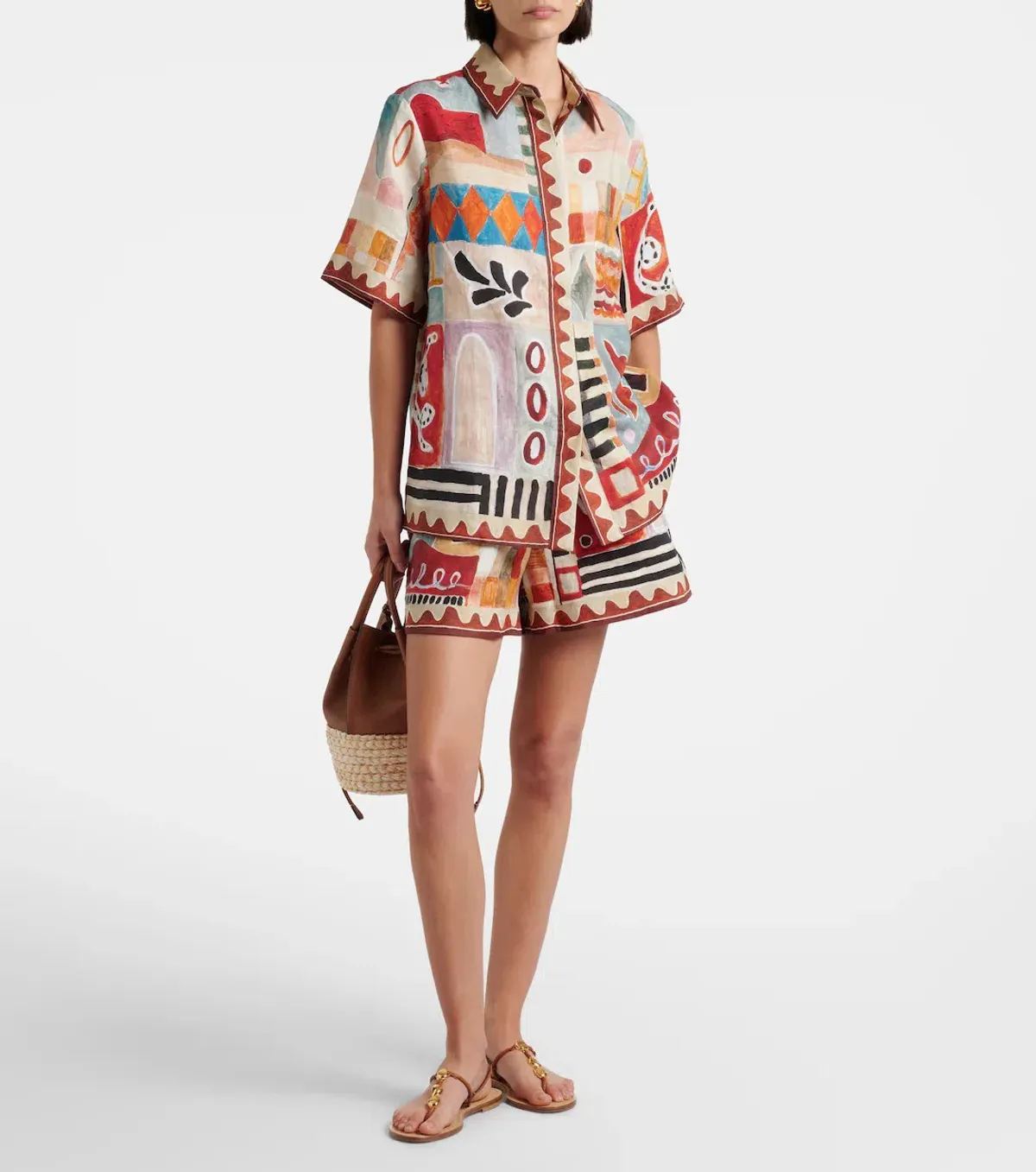 ALEMAIS Michelle Printed Linen Shirt & Short Set Size 10 AU - Image 1