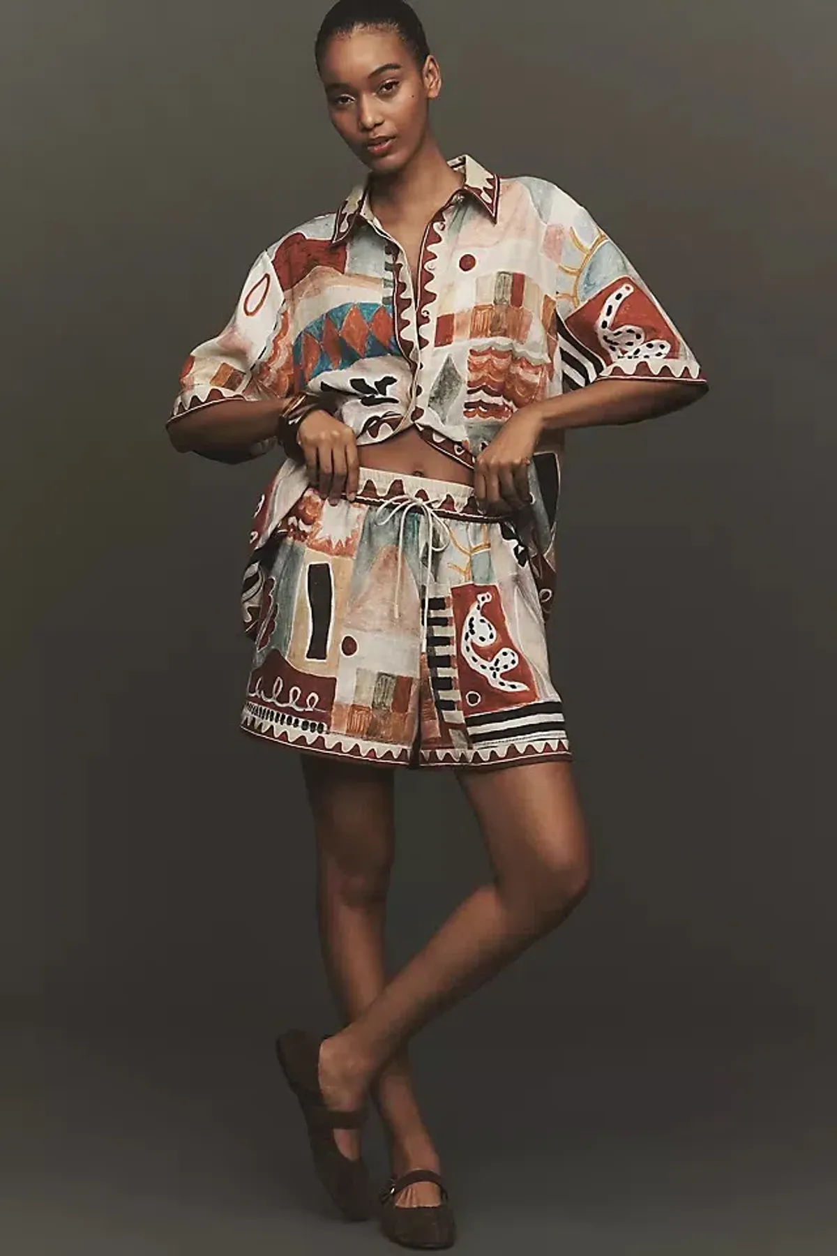 ALEMAIS Michelle Printed Linen Shirt & Short Set Size 10 AU - Image 25