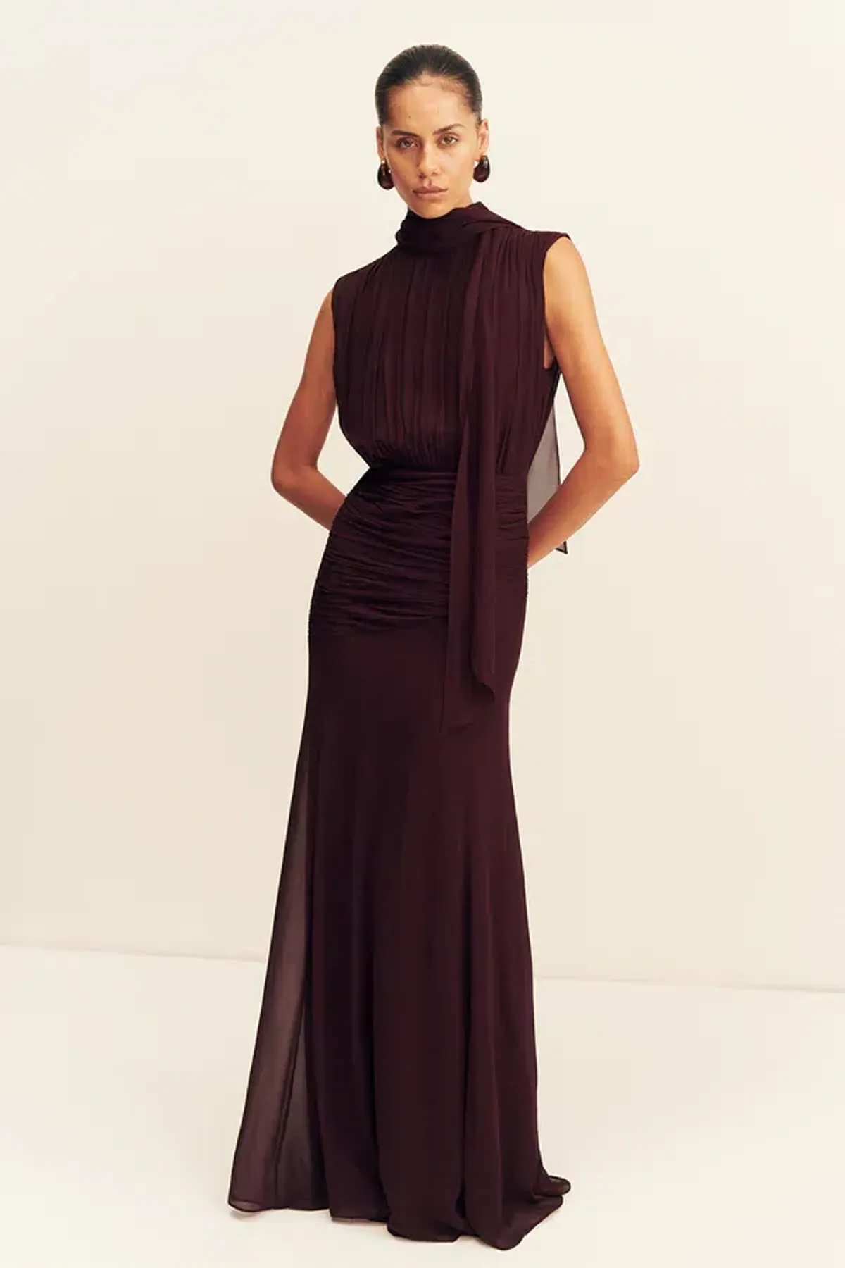 Shona Joy Amina Scarf Dress Size 6 Burgundy - Image 1