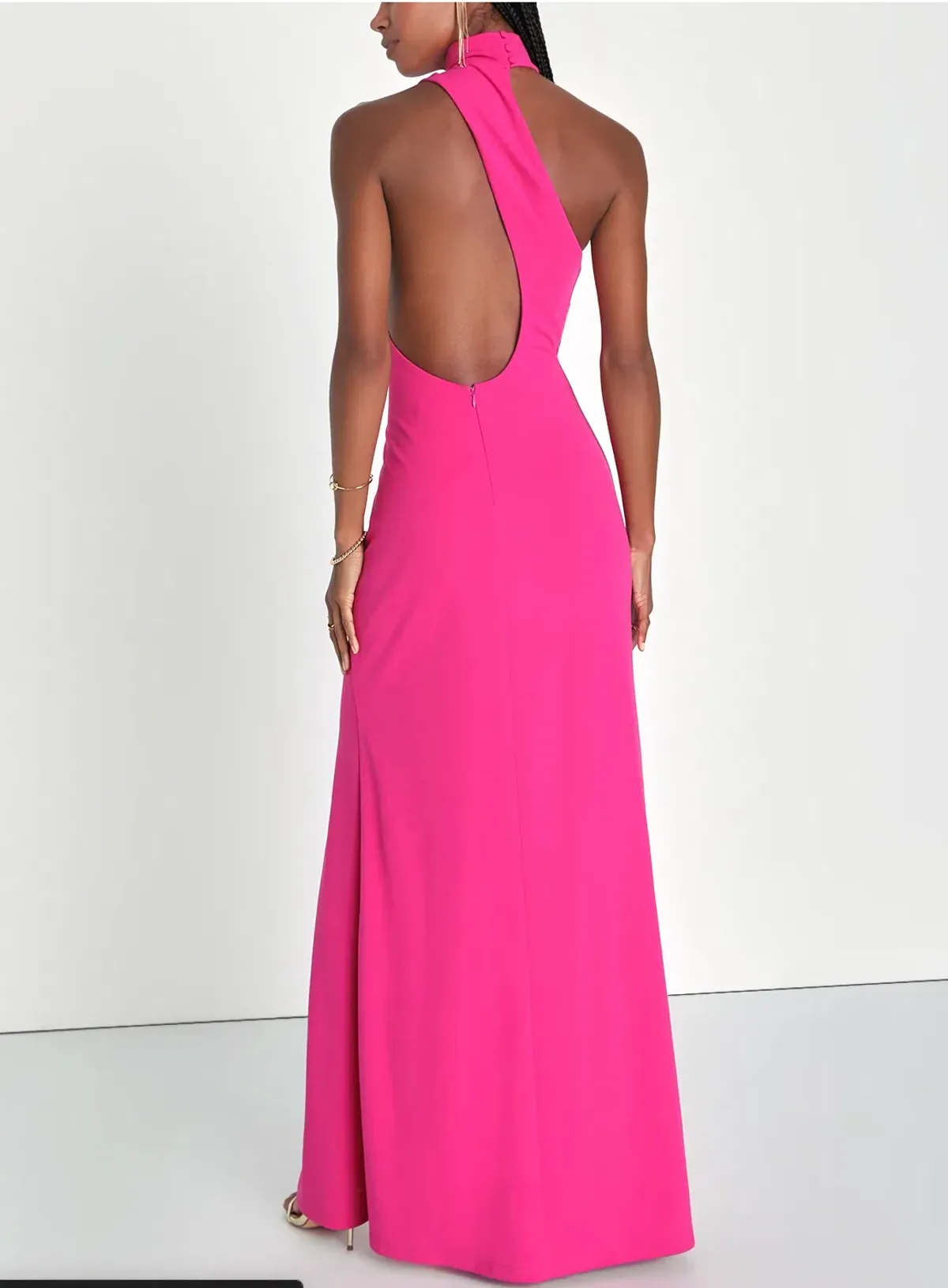 LuLu's Keep It Interesting Hot Pink Asymmetrical Halter Maxi Dress - Image 2