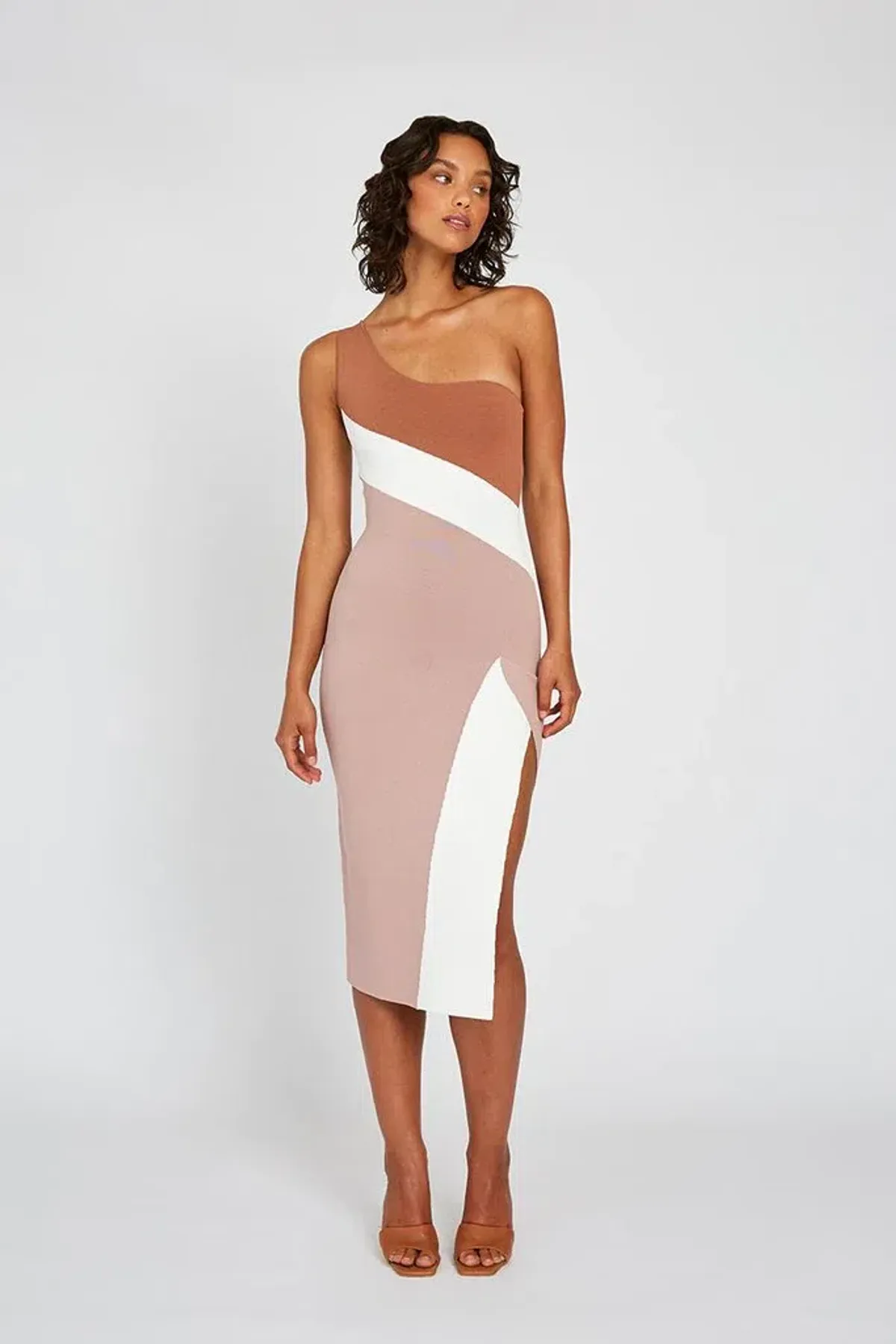 By Johnny Taupe Tone Knit Midi Dress Brown Size 6 - Image 1