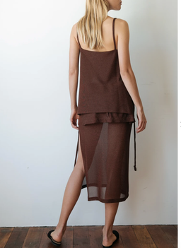 Kacey Delvin Multi Wear Temperate Midi Skirt with Single Side Split Brown Size 12  for rent on The Volte - image 5