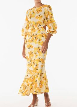 Peony Citrus Hi Neck Cut Out Dress Print Size 10 for rent on The Volte - image 4