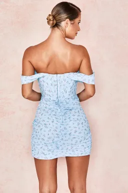 House of CB Luna Draped Corset Mini Dress Blue Floral Size 8 for rent on The Volte - image 3