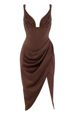 House of CB Faye Chocolate Satin Corset Midi Dress Brown Size 8 for rent on The Volte - image 3