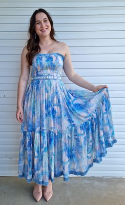 Leo and Lin Oceania Silk Linen Strapless Dress Print Size 12 for rent on The Volte - image 3