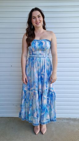 Leo and Lin Oceania Silk Linen Strapless Dress Print Size 12 for rent on The Volte - image 1