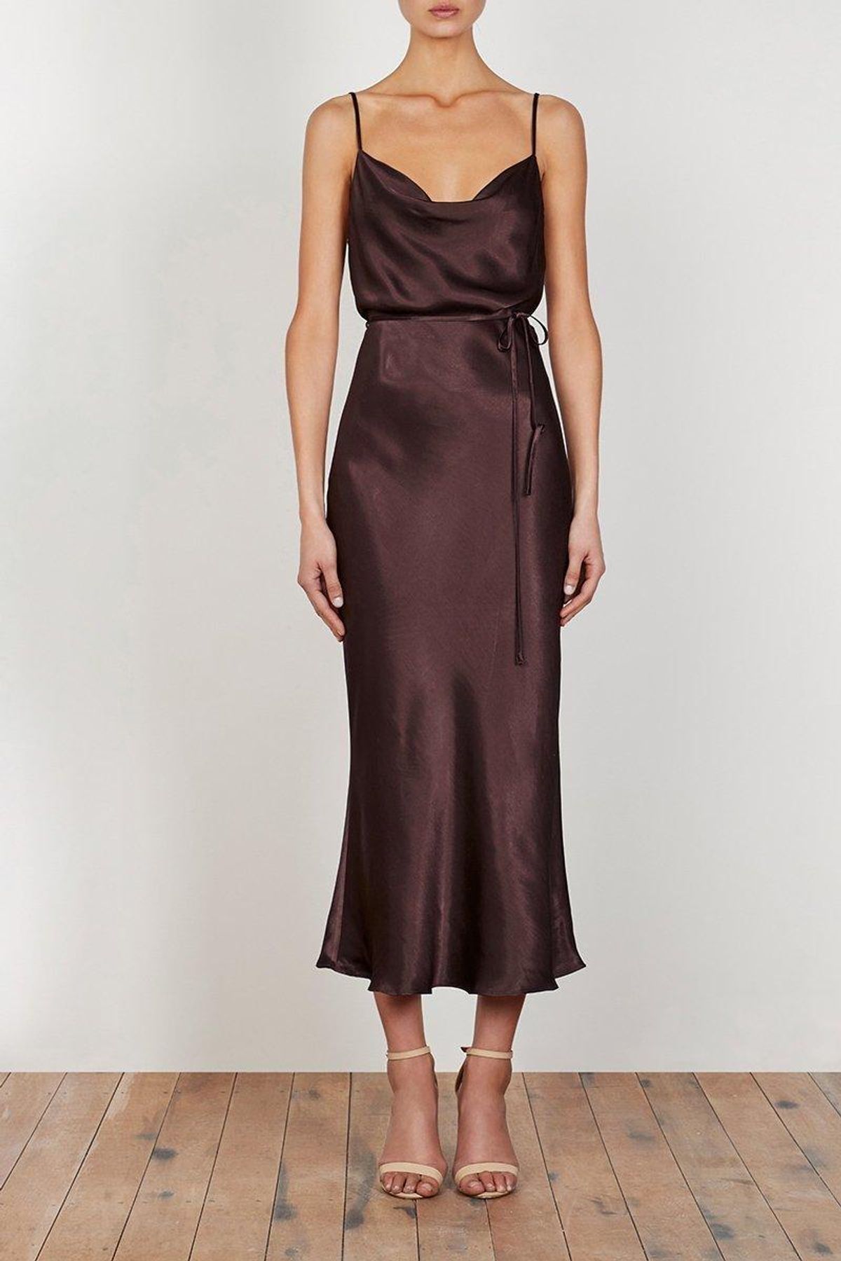 Shona Joy La Lune Bias Cowl Midi Dress Brown Size 6 - Image 1