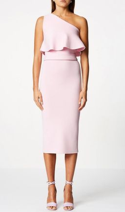Scanlan Theodore Sleeves Crepe Knit Ruffle Midi Dress Pink Size 6 for rent on The Volte - image 2
