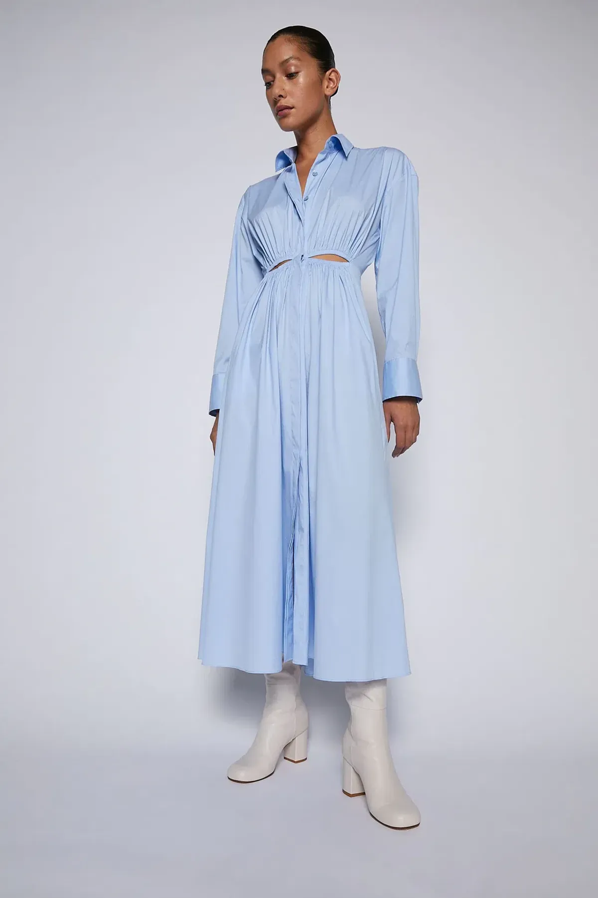 Scanlan Theodore Cotton Gathered Dress Pale Blue Size 8 - Image 5