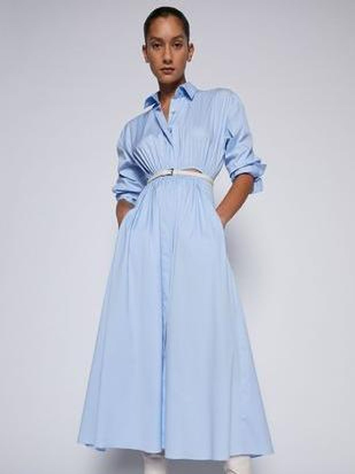 Scanlan Theodore Cotton Gathered Dress Pale Blue Size 8 - Image 4