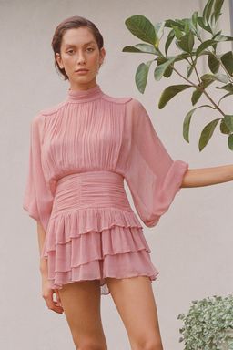 Shona Joy Olympia Long Sleeve Mini Dress Pink Size 8  for rent on The Volte - image 1