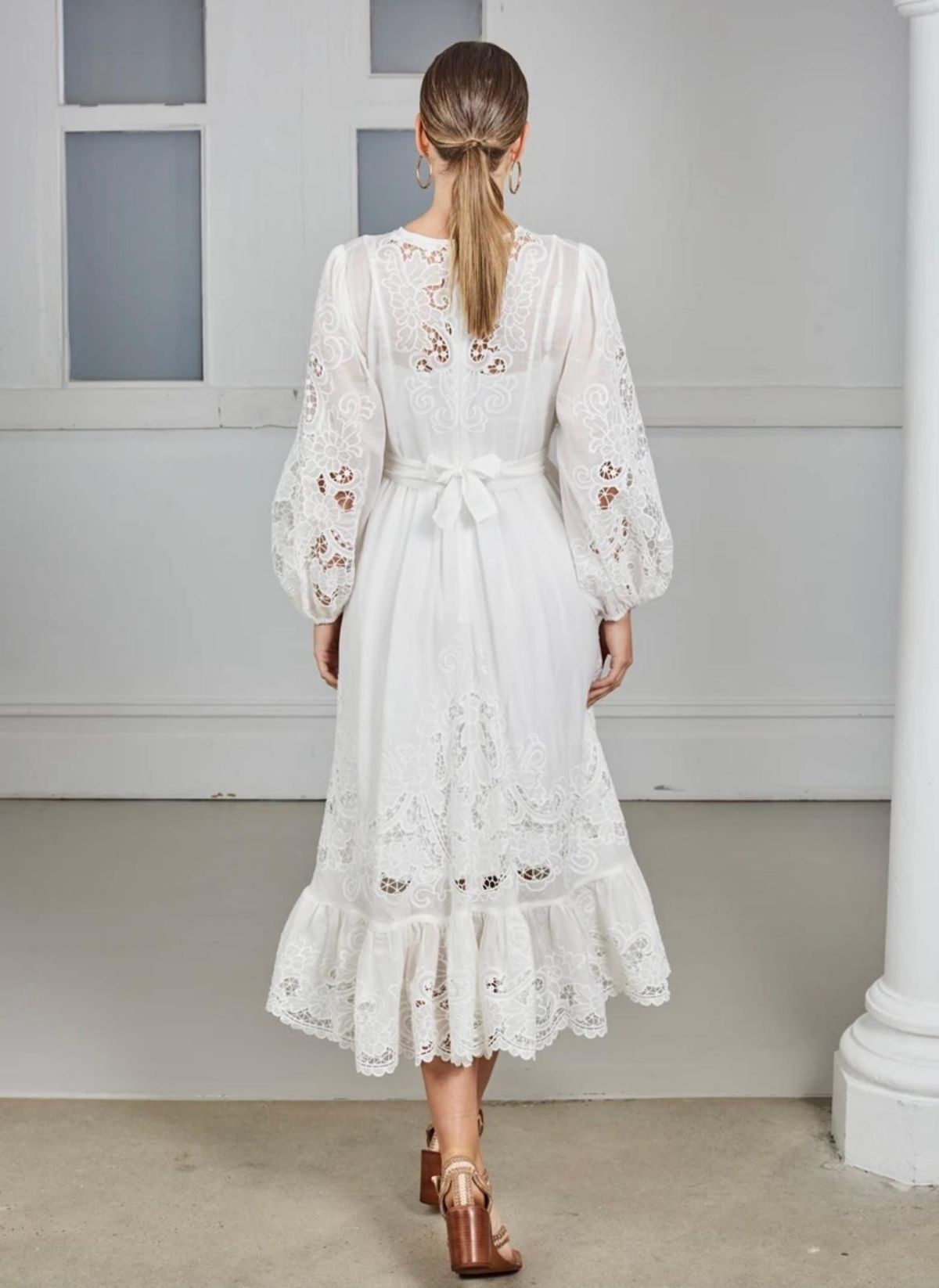 Zimmermann Lulu Scallop Midi Dress Ivory Size 8 - Image 4