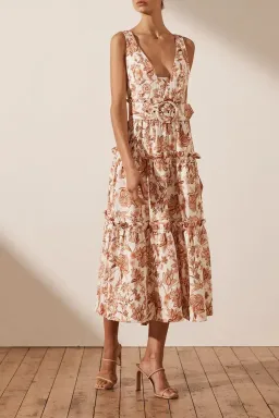 Shona Joy Carolina Tiered Midi Dress Print Size 8 for rent on The Volte - image 1