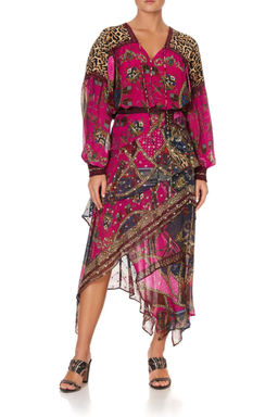 Camilla Dining Hall Darling Blouson Blouse With Neck Tie and Asymmetrical Ruffle Skirt Set Print Size 12 for rent on The Volte - image 1