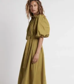 Aje Casabianca Puff Sleeve Shirt Dress in Olive Green - Size 6 for rent on The Volte - image 2