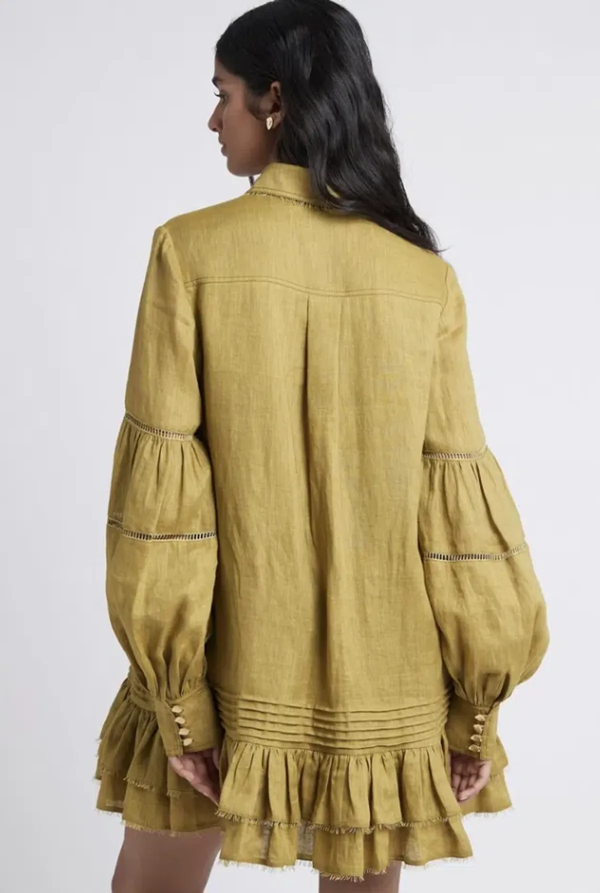 Aje Lotus Shirt Dress in Olive Green - Size 6 - Image 3