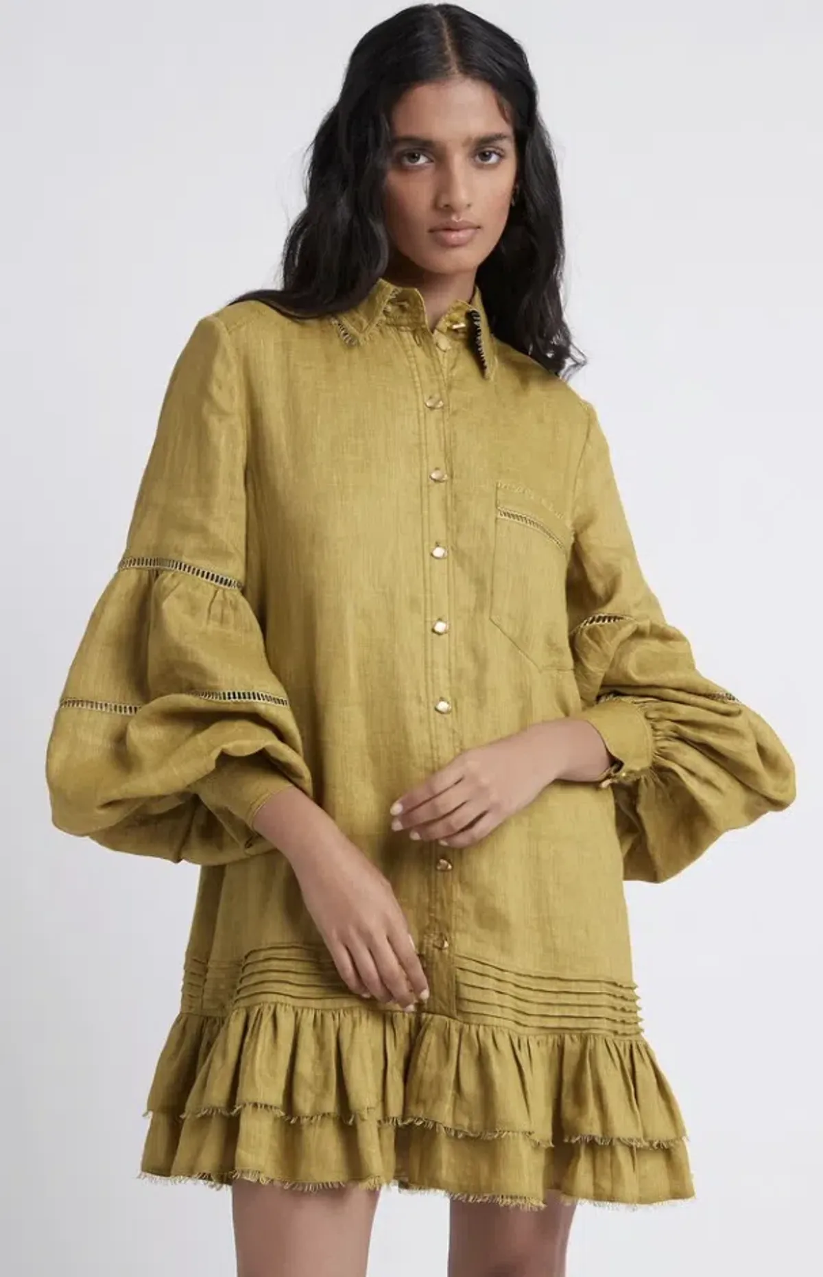Aje Lotus Shirt Dress in Olive Green - Size 6 - Image 1