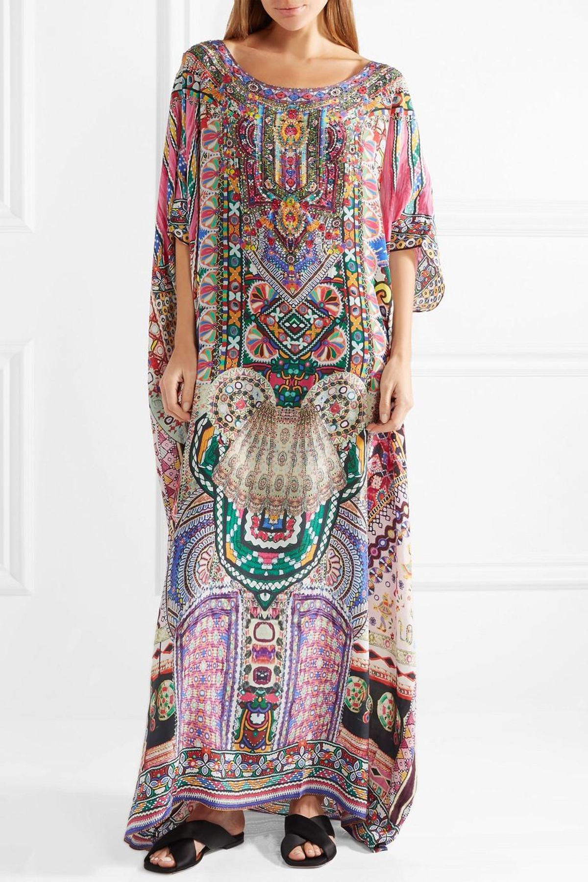 Camilla The Long Way Home Embellished Printed Silk Crepe De Chine Kaftan Size 14 - Image 1