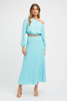 Kookai Brady Long Sleeve Top & Midi Skirt Set Blue Size 10 for rent on The Volte - image 1