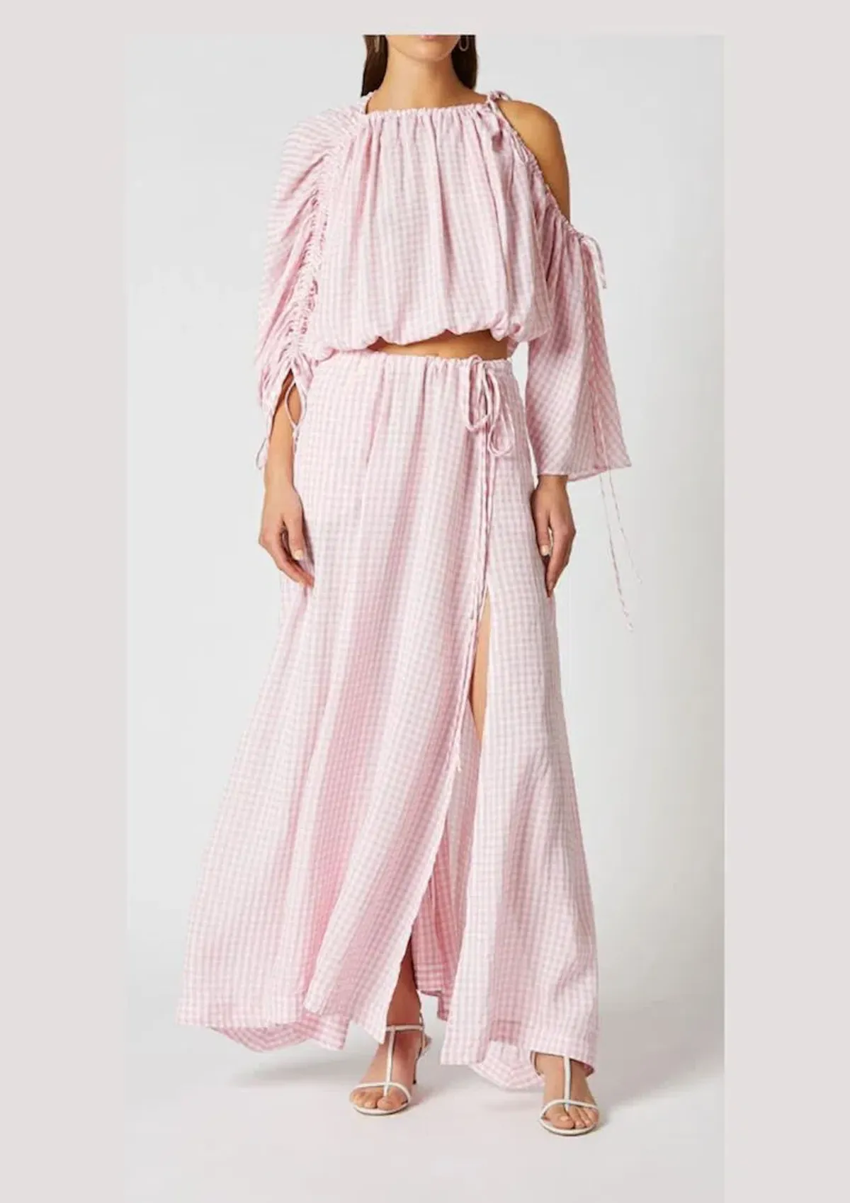 Scanlan Theodore Gingham Drawcord Top and Skirt Set Pink Size 12 - Image 1
