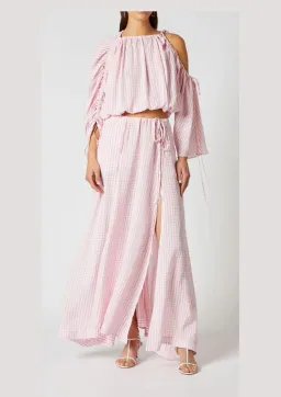 Scanlan Theodore Gingham Drawcord Top and Skirt Set Pink Size 6 for rent on The Volte - image 1