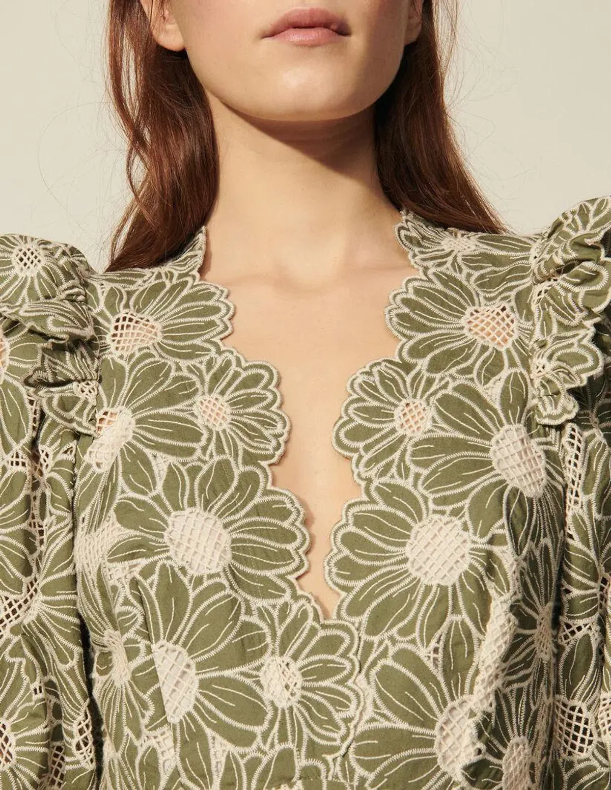 SANDRO embroidered floral green mini dress - Image 10