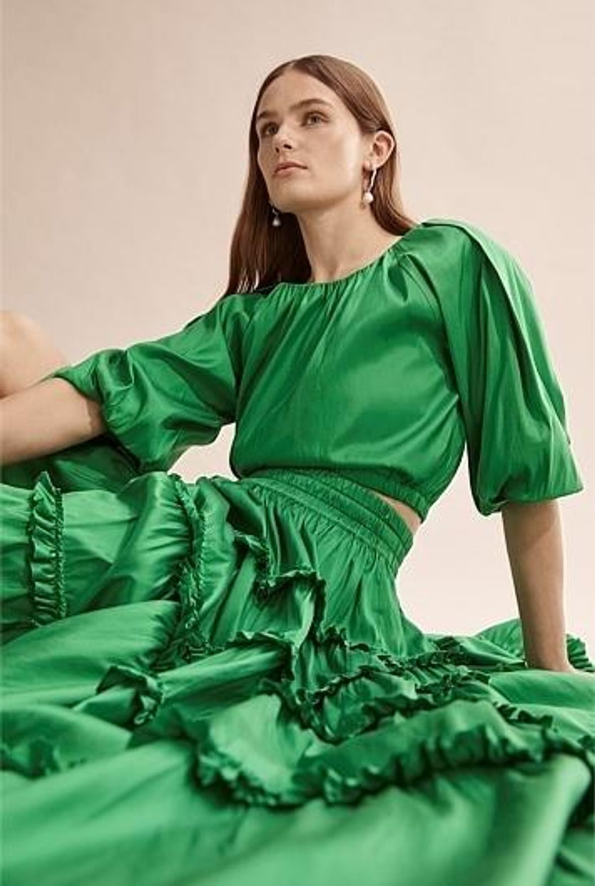 Country Road Green Silk Tiered Skirt Size 8  (Never worn) - Image 3