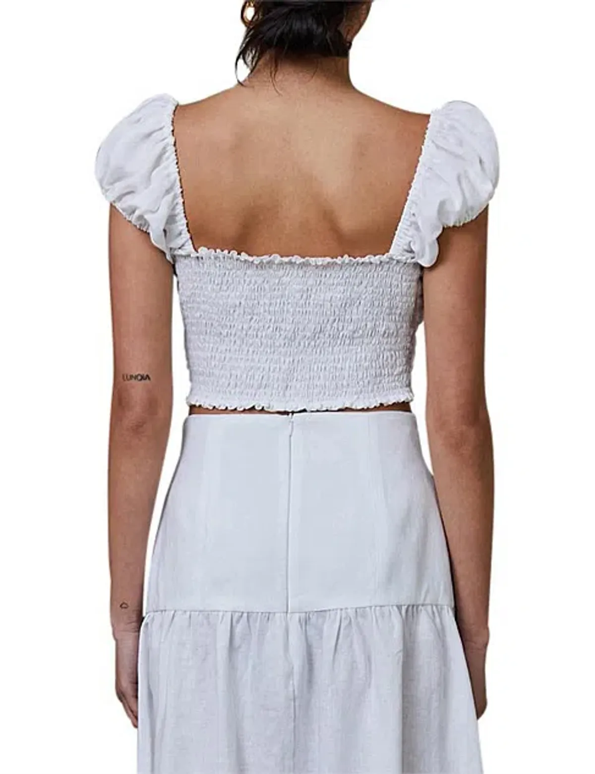 Bec & Bridge Marla Puff Sleeve Top and Mini Skirt Set White Size 8 - Image 3