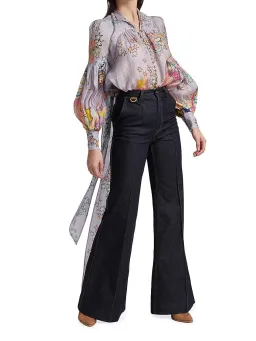 Zimmermann Concert Tie Neck Blouse Lilac Collage Size 1 / Au 10 for rent on The Volte - image 1