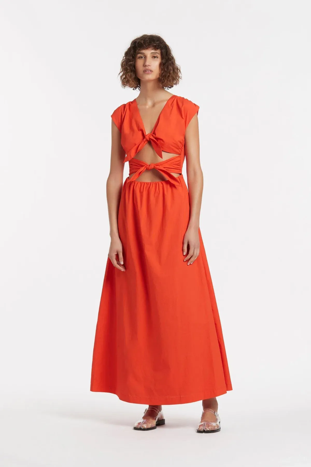 Aje Anja Tie Midi Dress Mandarin Red Size 8 - Image 1