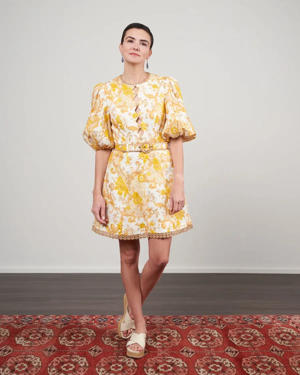 Zimmermann Postcard Mini Dress Swirl Floral Yellow Size 12 - Image 1