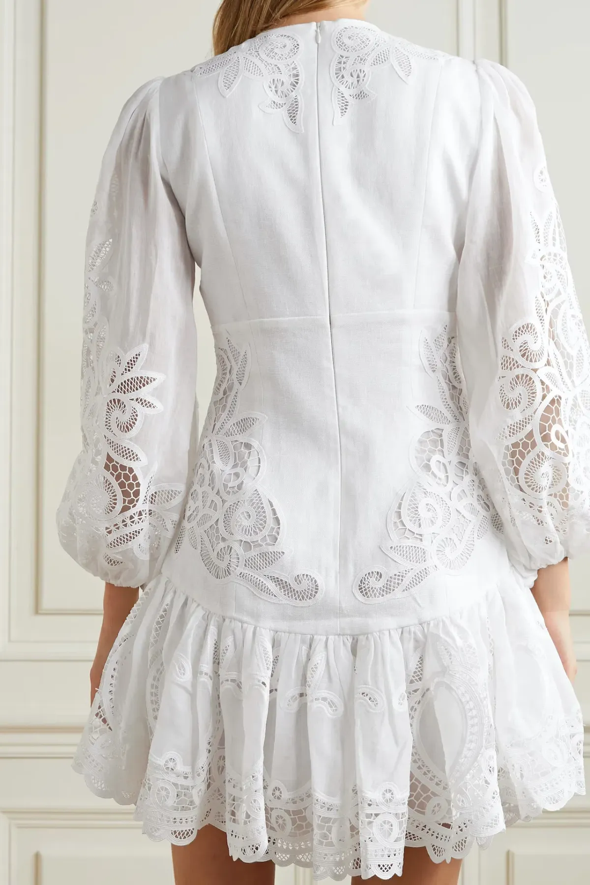 Zimmermann Mae Guipure Lace Trimmed Mini Dress Ivory Size 1 - Image 2