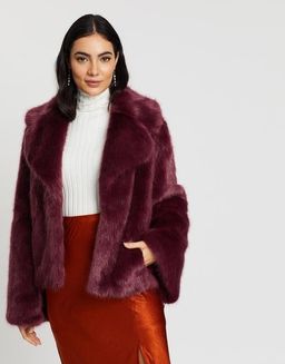 Unreal Fur Madame Butterfly Faux Fur Jacket Wine Size M for rent on The Volte - image 2