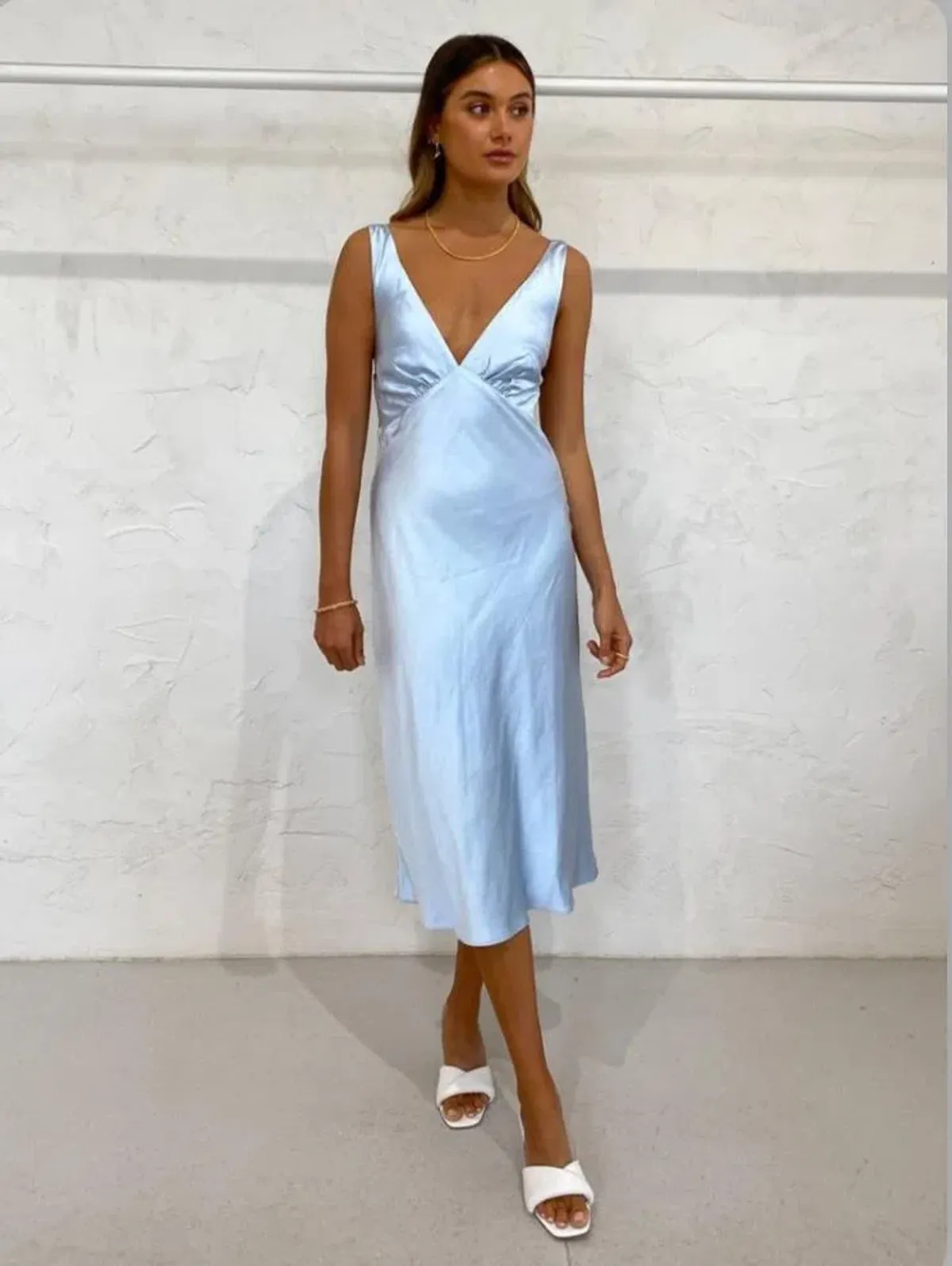 Third Form Gather Bra Bias Slip Midi Dress Blue Size 8 - Image 1