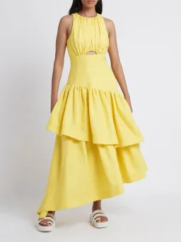 Aje Caliente Tiered Cut Out Dress Yellow Size 6 for rent on The Volte - image 1