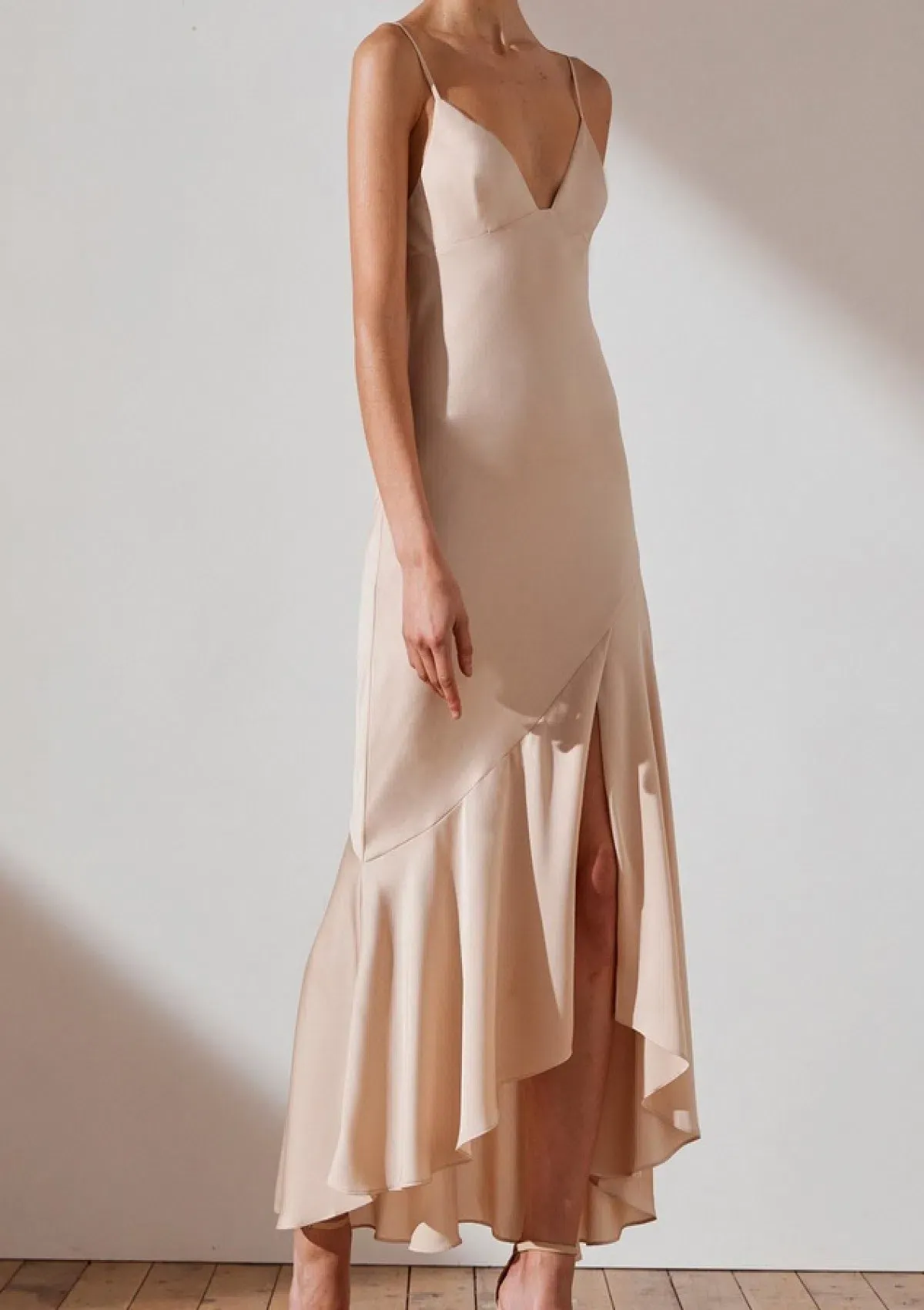 Shona Joy Luxe Bias Asymmetrical Slip Dress Champagne Size 6 - Image 7
